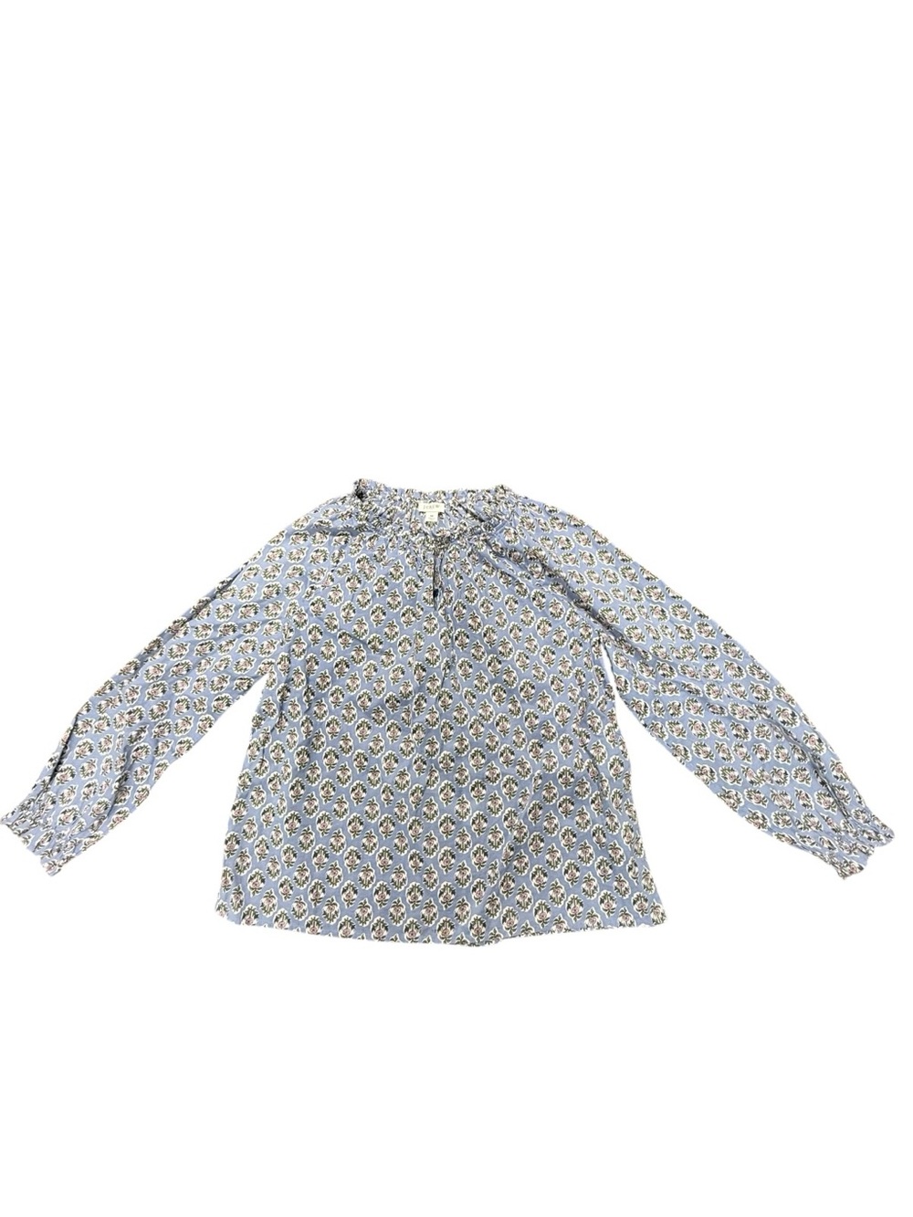 J. Crew Blue Floral Tie-Neck Blouse 100% cotton